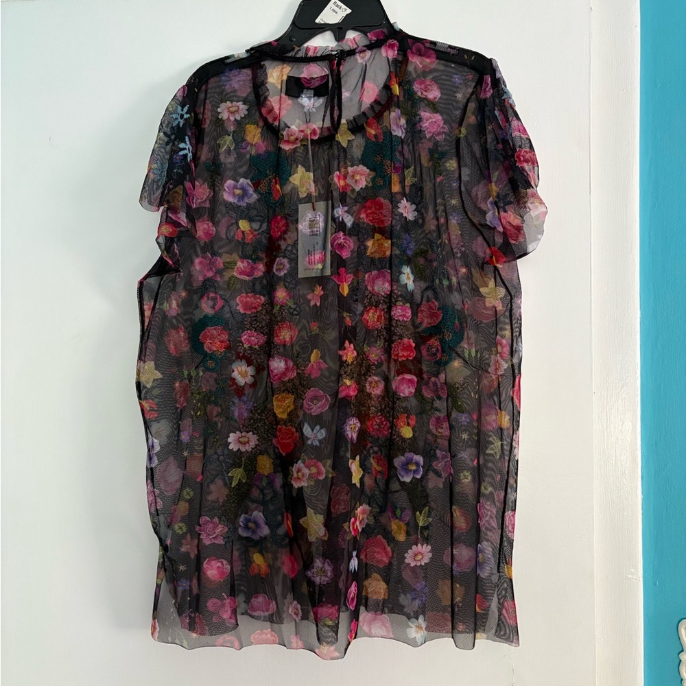 Johnny Was - Floral Embroidered Sheer Black Top - Picture 2 of 9